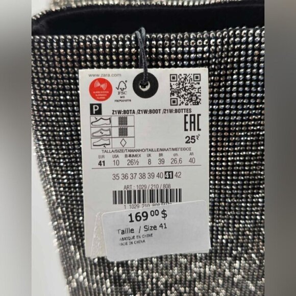 Zara - Women's Rhinestone Sparkly Tall Heeled Boots -Silver/Black. Size:10 (US). - Picture 10 of 16